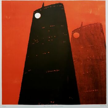 Druckgrafik mit dem Titel "La tour Montparnasse" von Nicolas Goulette, Original-Kunstwerk, Holzschnitt