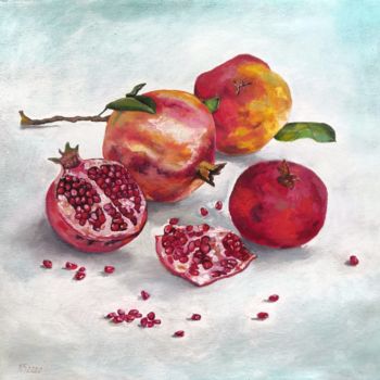 Pintura titulada "Red Pomegranate oil…" por Natasha Stepanova, Obra de arte original, Oleo