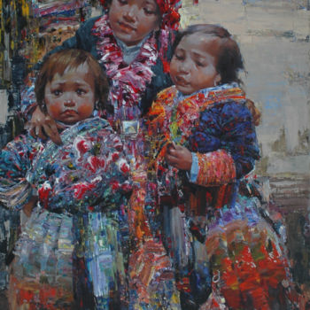 Pittura intitolato "When mom is not home" da Ha Nguy Dinh, Opera d'arte originale, Olio