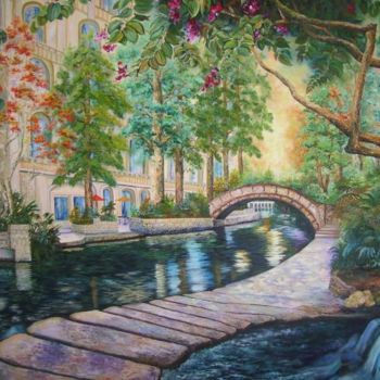 Schilderij getiteld "River Walk" door Natalia Hughson, Origineel Kunstwerk, Olie