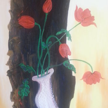 Pittura intitolato "Red Flower" da Natalia Hughson, Opera d'arte originale