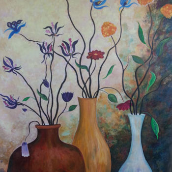 Pittura intitolato "Dancing Flowers" da Natalia Hughson, Opera d'arte originale, Olio