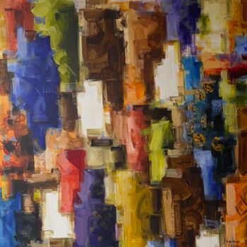 Картина под названием "Les couleurs du tem…" - Niankoye Lama, Подлинное произведение искусства, Акрил