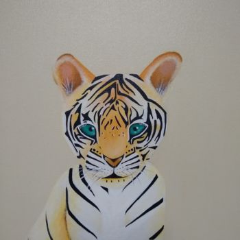 Painting titled "Petit tigre" by Cathy D., Original Artwork, Acrylic Mounted on Wood Stretcher frame