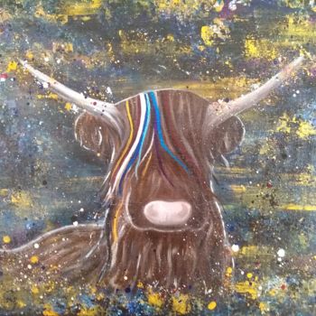 Peinture intitulée "Vache Highland" par Cathy D., Œuvre d'art originale, Acrylique Monté sur Châssis en bois