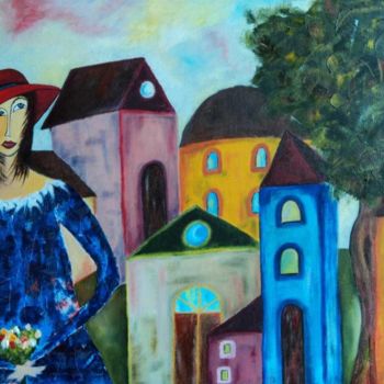 Pittura intitolato "la ragazza con il c…" da Cinzia Corvo (Nic), Opera d'arte originale, Olio