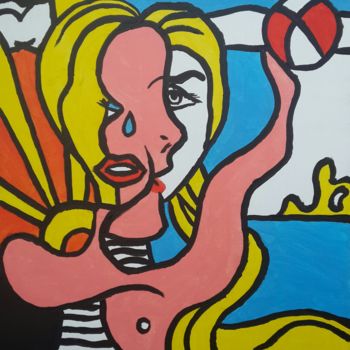 Pintura titulada "Fille à la plage et…" por Nicevnt, Obra de arte original, Acrílico
