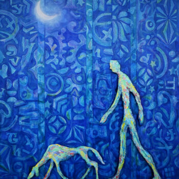 Malerei mit dem Titel "Night walk" von Nicholas Smyrnios, Original-Kunstwerk, Gips Auf Karton montiert