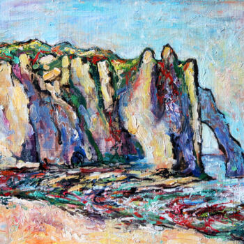 Painting titled "Morning in Etretat." by Nicifor Swiristuhin, Original Artwork, Oil Mounted on Other rigid panel