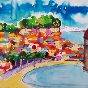 Painting titled "Collioure -1" by Nick Cowling, Original Artwork, Ink