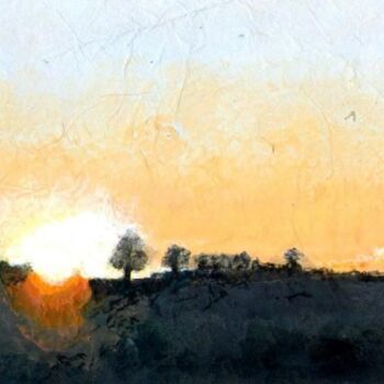 Peinture intitulée "Sunset with trees" par Nick Cowling, Œuvre d'art originale