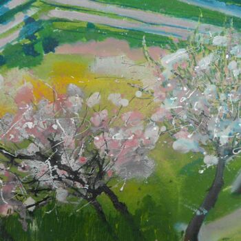 Painting titled "Almond trees in blo…" by Nick Cowling, Original Artwork, Oil