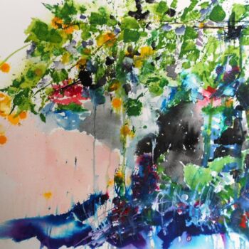 Schilderij getiteld "Garden, Lyon 2" door Nick Cowling, Origineel Kunstwerk, Aquarel