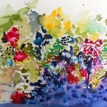 Painting titled "Garden, Lyon 3" by Nick Cowling, Original Artwork, Watercolor