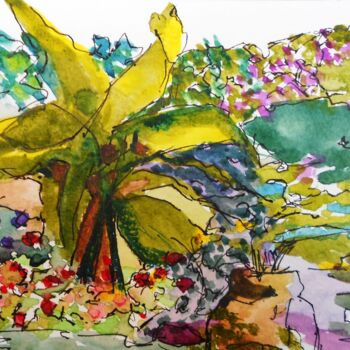 Painting titled "Banana plant, Lyon" by Nick Cowling, Original Artwork, Watercolor