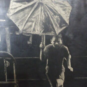 Картина под названием "Umbrella Boy" - Nick Skarvelakis, Подлинное произведение искусства, Карандаш
