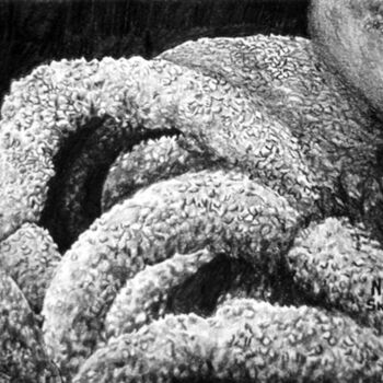 Dessin intitulée "Bread Still Life" par Nick Skarvelakis, Œuvre d'art originale, Crayon