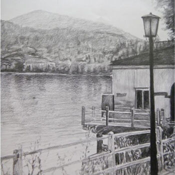 Peinture intitulée "The City by the Lake" par Nick Skarvelakis, Œuvre d'art originale, Crayon