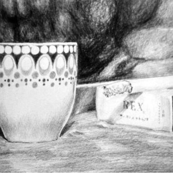 Drawing titled "Coffee Still Life" by Nick Skarvelakis, Original Artwork, Pencil
