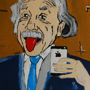 Painting titled "Albert Einstein tak…" by Nick Kaliberda, Original Artwork, Oil Mounted on Wood Stretcher frame