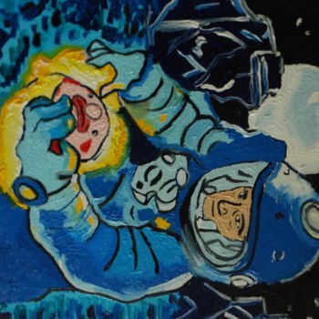 Peinture intitulée "an astronaut who fo…" par Nick Kaliberda, Œuvre d'art originale, Huile Monté sur Châssis en bois