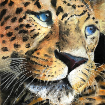 Dessin intitulée "Leopard" par Monic Mathews, Œuvre d'art originale, Pastel