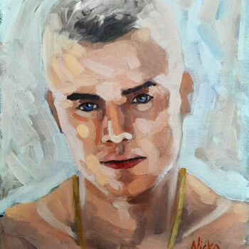 Painting titled "OLIVIER" by Nicko, Original Artwork, Oil Mounted on Cardboard