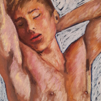 Schilderij getiteld "HOMME 2 ENDORMI" door Nicko, Origineel Kunstwerk, Pastel