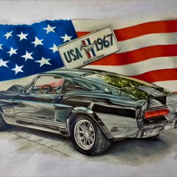 Pintura intitulada "Mustang GT500" por Nicky Chiarello, Obras de arte originais, Lápis