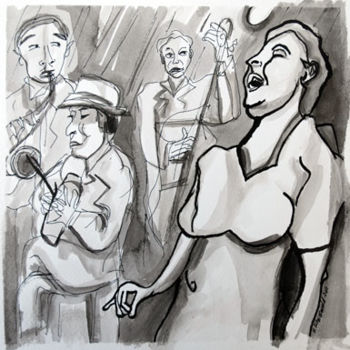 Drawing titled "Lady Sings The Blues" by Nicky Fitzgerald, Original Artwork, Ink