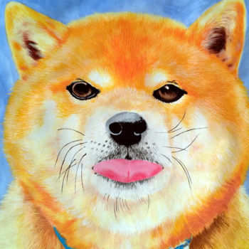 Pittura intitolato "Naughty Japanese Dog" da J Kong, Opera d'arte originale, Gouache