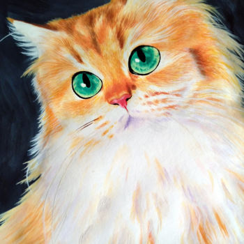 Painting titled "Beautiful green eyes" by J Kong, Original Artwork, Gouache