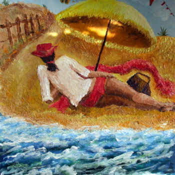 Картина под названием "SEULE SUR LA PLAGE" - Nicodi, Подлинное произведение искусства, Акрил