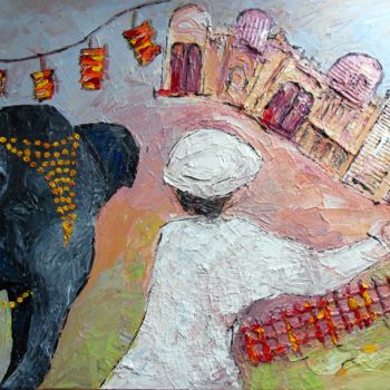Peinture intitulée "PARADE DES ELEPHANT…" par Nicodi, Œuvre d'art originale, Acrylique