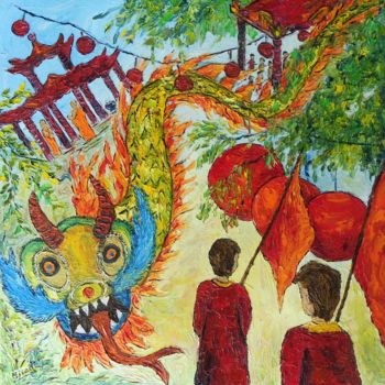 Malerei mit dem Titel "NOUVEL AN CHINOIS" von Nicodi, Original-Kunstwerk, Öl