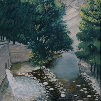 「fiume Tronto alle T…」というタイトルの絵画 Nicola Romilioによって, オリジナルのアートワーク, オイル ウッドストレッチャーフレームにマウント