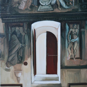 Schilderij getiteld "Interno del tempiet…" door Nicola Romilio, Origineel Kunstwerk, Olie