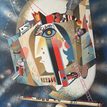 Картина под названием "theater of life" - Nicolai Ghibalenco, Подлинное произведение искусства, Темпера Установлен на Деревя…