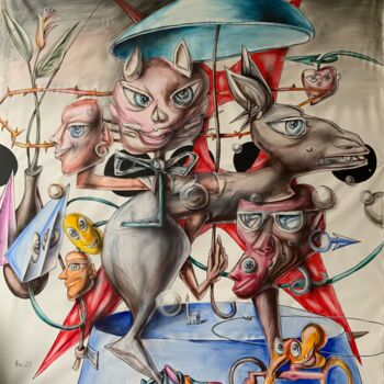 Malarstwo zatytułowany „Cats and donkeys” autorstwa Nicolai Panayotov, Oryginalna praca, Akryl