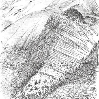 Dessin intitulée "Vallée de Chaudun" par Nicolas Boldych, Œuvre d'art originale, Marqueur