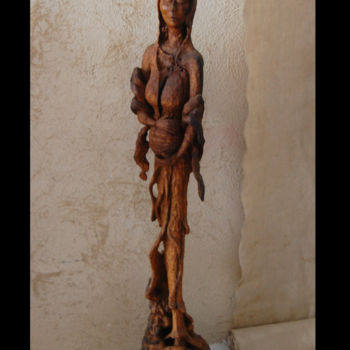 Sculpture titled "Vierge enceinte" by Nicolas Bouriot (KRB1), Original Artwork, Wood