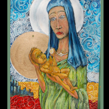Pintura intitulada "Vierge à l'enfant" por Nicolas Bouriot (KRB1), Obras de arte originais, Outro