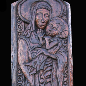 Skulptur mit dem Titel "Vierge de Tendresse" von Nicolas Bouriot (KRB1), Original-Kunstwerk, Holz