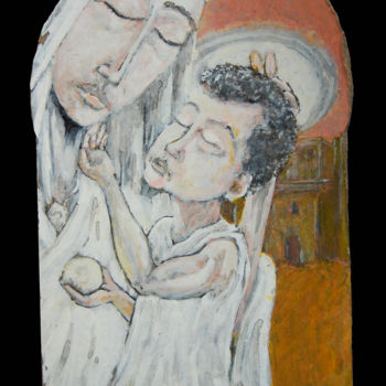 Malerei mit dem Titel "Vierge à l'Enfant" von Nicolas Bouriot (KRB1), Original-Kunstwerk, Öl
