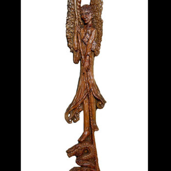 Sculpture titled "Saint Michel" by Nicolas Bouriot (KRB1), Original Artwork, Wood