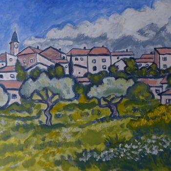 Painting titled "Village de Provence" by Nicolas Cavuoto, Original Artwork, Oil