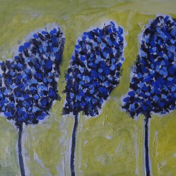 Pintura titulada "Fleurs bleues" por Nicolas Cavuoto, Obra de arte original, Oleo