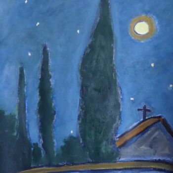 Painting titled "Nuit d'été en Ardèc…" by Nicolas Cavuoto, Original Artwork, Oil