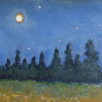 Painting titled "Nuit en Ardèche (2)" by Nicolas Cavuoto, Original Artwork, Oil