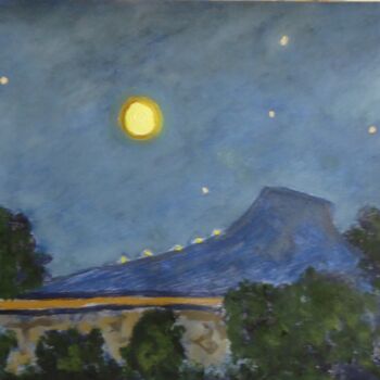 Painting titled "Nuit en Ardèche (3)" by Nicolas Cavuoto, Original Artwork, Oil